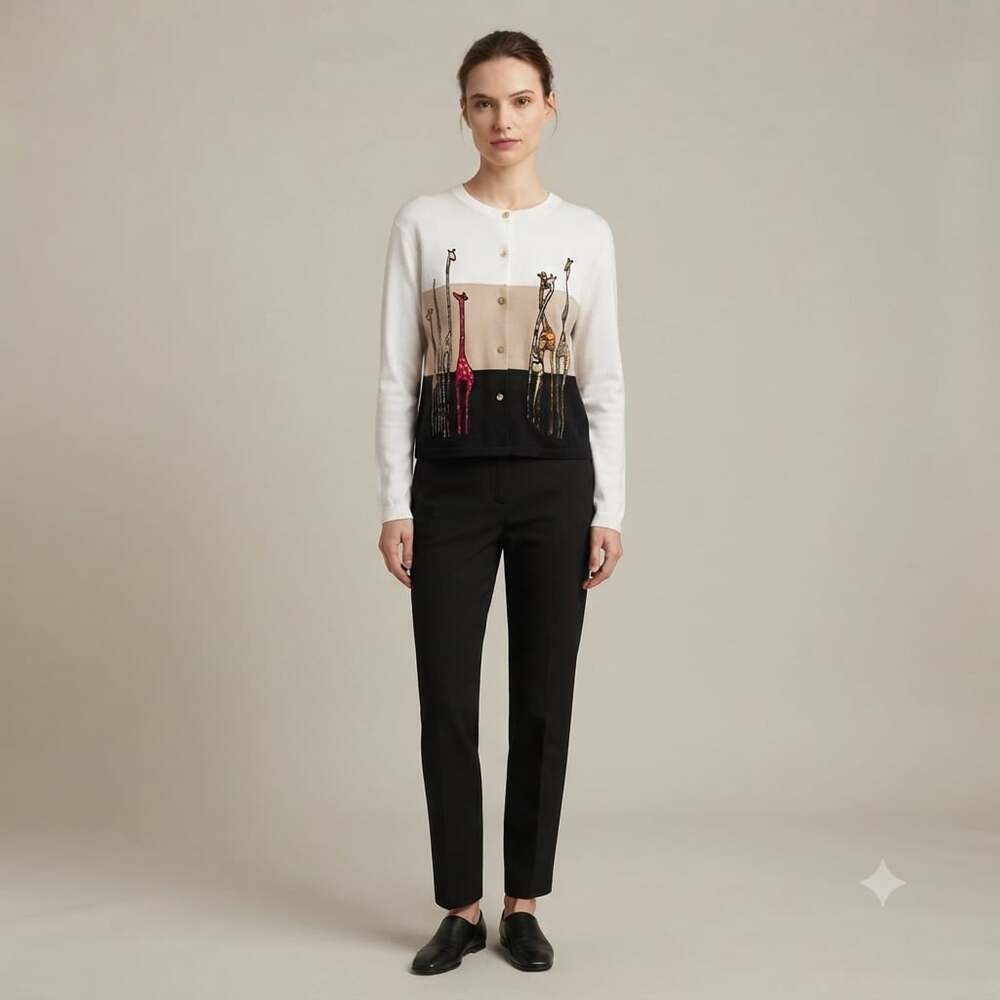 Blair Boutique Giraffe Applique Colorblock Button-Front Cardigan M